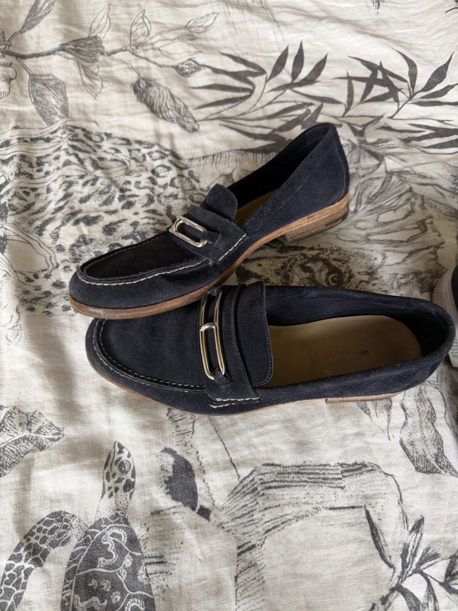 Hermes Classic Blue Suede Loafers with Silver Bit Hardware, size 41 eu Hermes Men Suede Leather Slip On Shoes Loafers Driving Moc  main image 3
