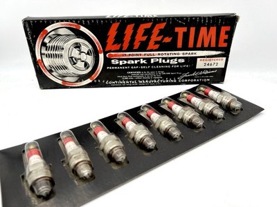 Vintage Life-Time Continental 8 Piece Spark Plug Set 17 Point Fill Rotating NOS