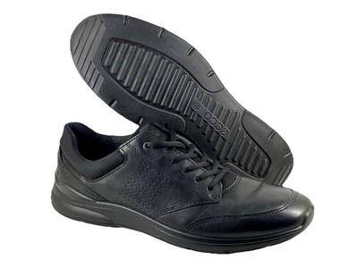 ECCO Irving Herren UK 10,5 - 11 Schwarz Leder Perforiert Schnürschuhe Turnschuhe Sneaker