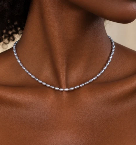 Natural Gray Freshwater Pearl Necklace 4-6mm Oval Rice Pearls 16” Handmade - product listing photo