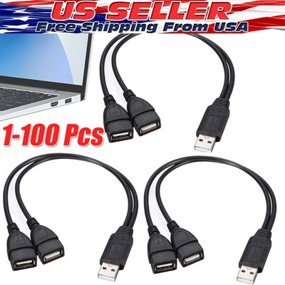 USB 2.0 A Male To 2 Dual USB Female Jack Y Splitter Hub Power Adapter Cable Lot