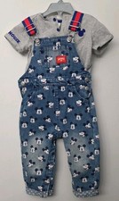 Vtg Disney Store Mickey Mouse Denim Overalls Shirt US 12-18 Months Disney Baby