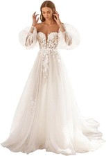 Women's Lace Appliques Wedding Dresses for Bride Tulle Bridal Gowns Customized