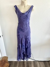 Vintage 90s Y2K Midi Slip Dress Bias Cut Cowl Neck Purple Beaded Chiffon Sz 10