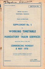 British Railways Working Timetable Supplement No. 1 1978-1979 Western Region