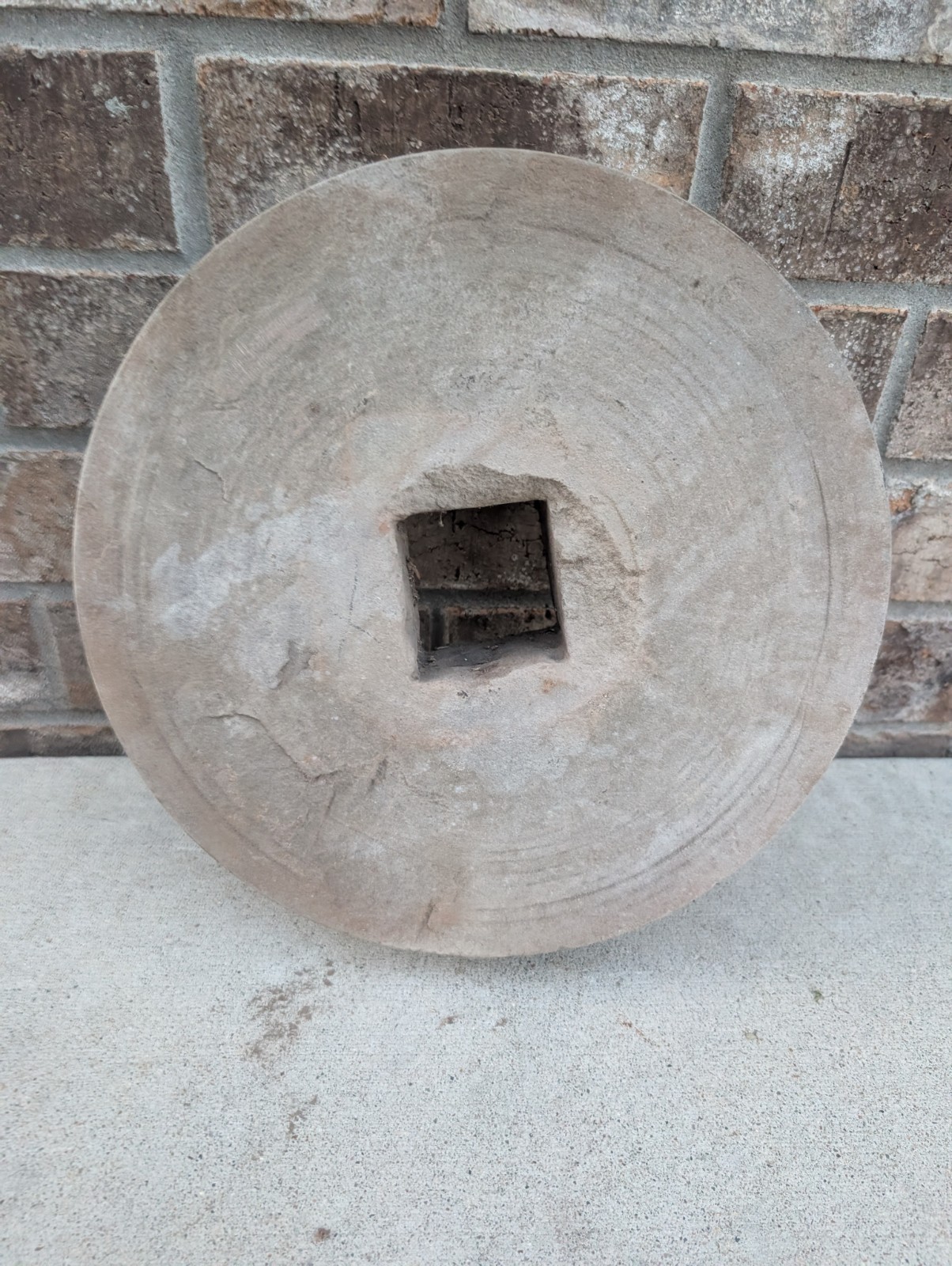 Vintage SHARPENING Grinding Stone Wheel Millstone SQUARE HOLE  - Small 12"