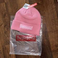 Pink Supreme Beanie New Era Box Red Box Logo FW24 Authentic Fast Free Shipping