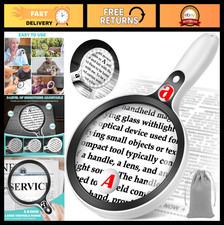 Large Lighted Magnifying Glass - 10X 25X 45X Handheld Magnifier with 36 LEDs for