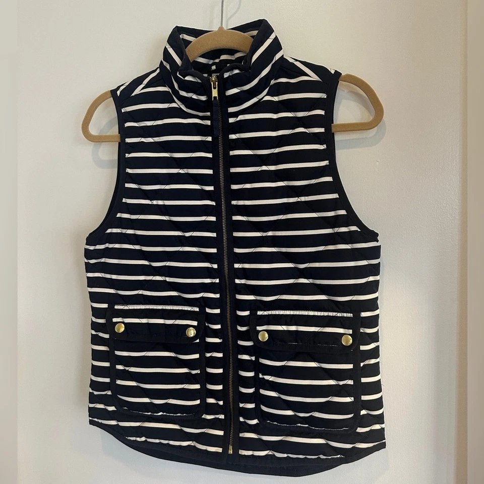 J.Crew Navy Striped Women's Quilted Vest - Size XS - Image 2 of 4
