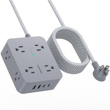 Surge Protector Power Strip 10 FT Cord 8 AC Outlets 4 USB TypeC Flat Plug