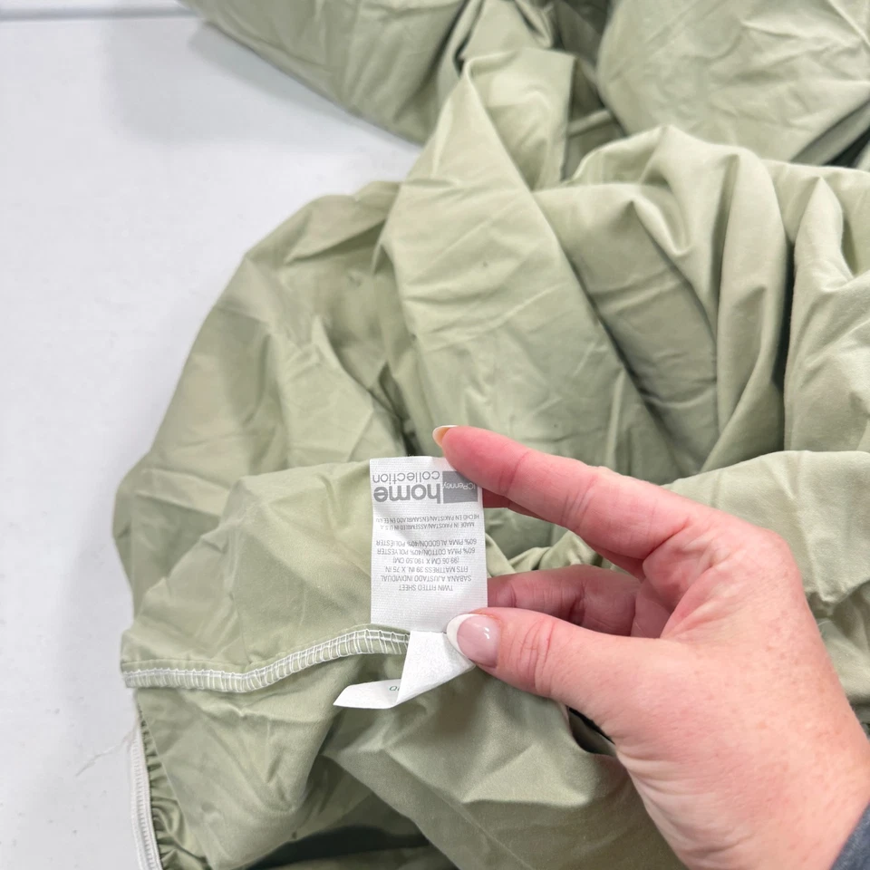 jcpenney twin fitted sheet cotton blend solid green modern traditional - Image 4 of 4