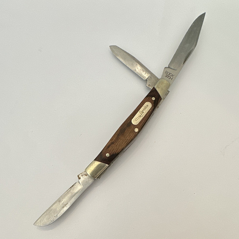 Vintage Buck 373-1 3 Blade Stockman Pocket Knife Wood Handle