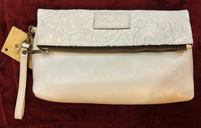 PATRICIA NASH Valerie TOOLED LEATHER Fold Over Wristlet Clutch in Latte NWT