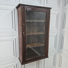 Antique Wall Cabinet Bookcase - Display Glazed Door Beaded Edge Wooden Case