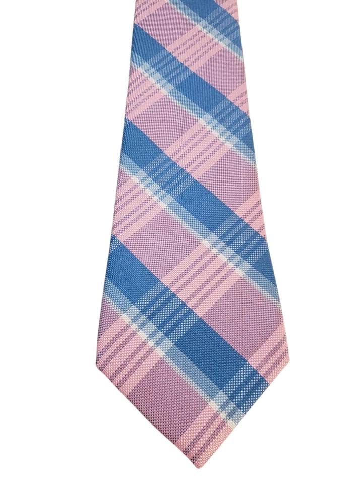 Izod Mens Tie Necktie Designer Pink Blue White Plaid Baby Shower Gender Reveal - Image 2 of 4