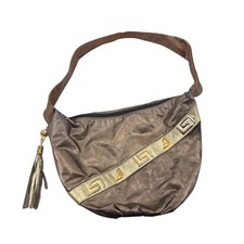 Bronze Gold Hobo Shoulder Bag With Tassel Accent Vintage 80s