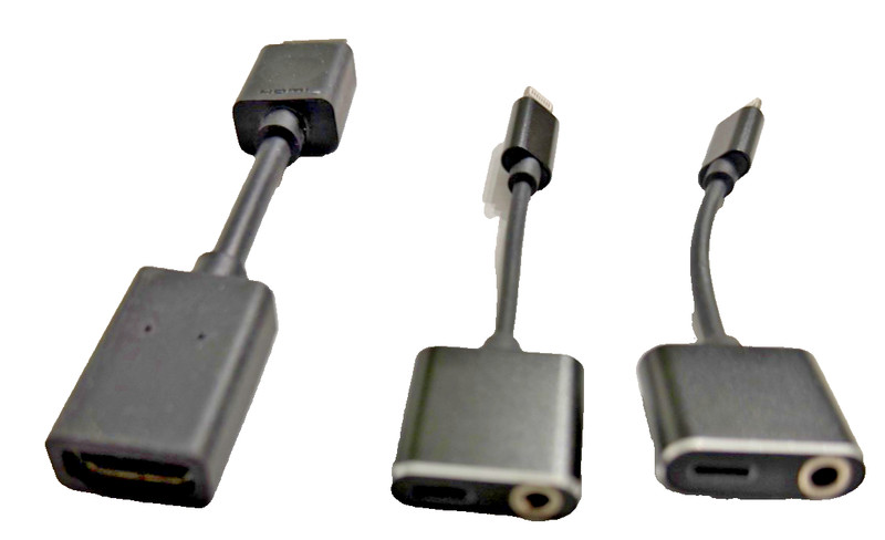 Lot 3 Phone Adapters USB-A HDMI Dongle 2x Lightning to 3.5mm Headphone Charging 