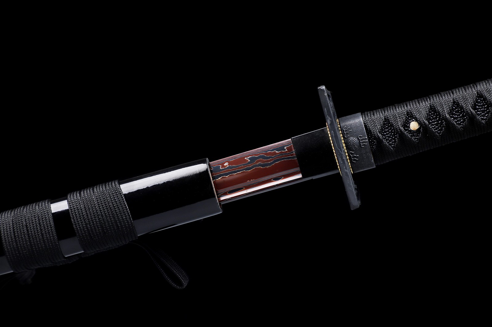 Full Tang Japanese Samurai Sword Black Dragon Ninjato Damascus Folded Steel