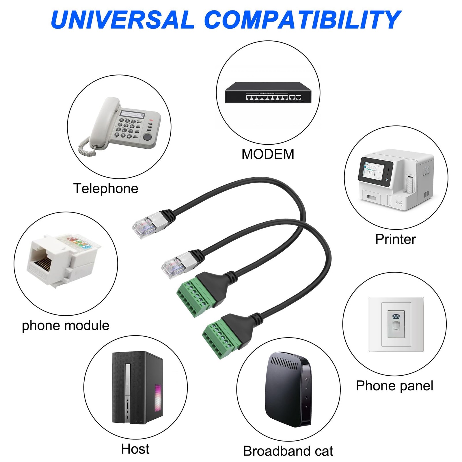 RJ12 Screw Terminal RJ12 6P6C to 6 Pin Solderless Connector Adapter Extension