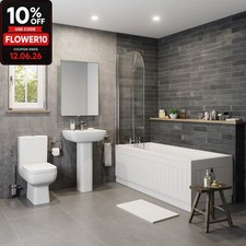 Bathroom Suite Pedestal Basin Sink Close Coupled Toilet & Straight Bath Bathtub