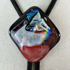 Stunning Vintage Iridescent Fused Glass Western Bolo Tie