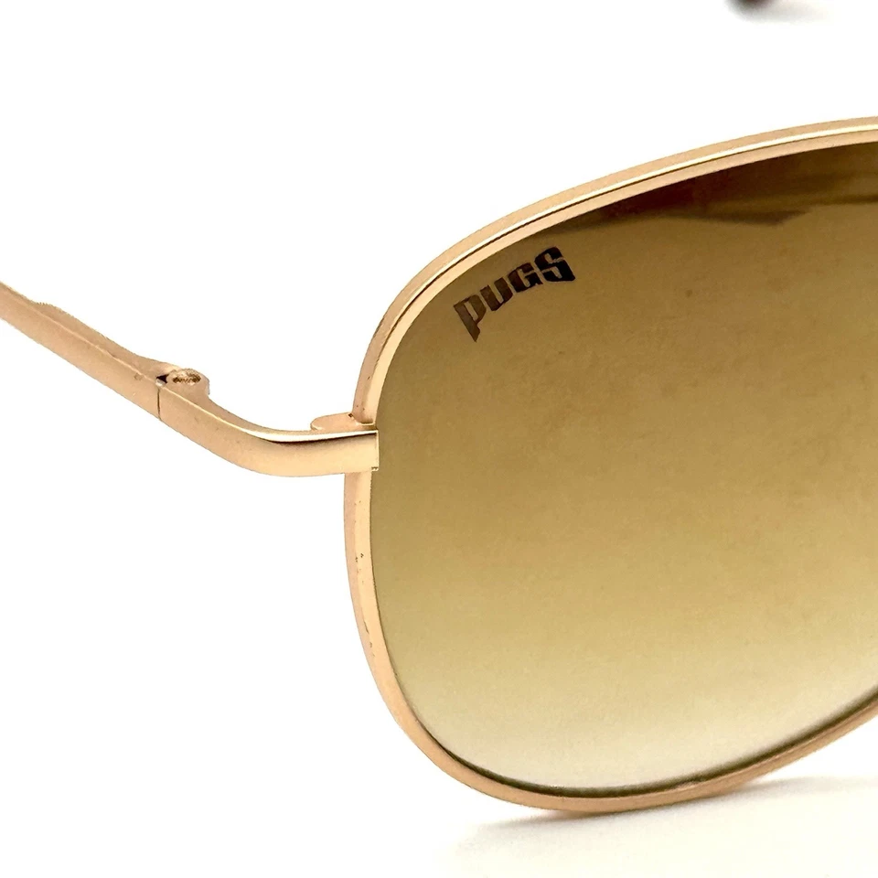 Pugs #M10 Designer Aviator Sunglasses Gold Metal Frame Brown Mirrored Lenses - Image 3 of 4