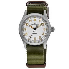 Nuovo orologio da donna Hamilton Khaki Field quarzo 33 mm quadrante bianco tessuto H69301910