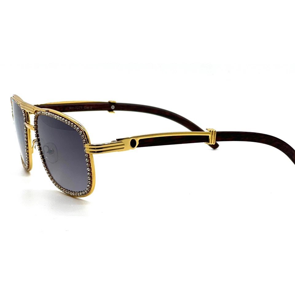 Gafas de sol con marco dorado Hip Hop cuadradas de madera para brazos hombres mujeres tonos Migos Cholo Foto 4 de 4