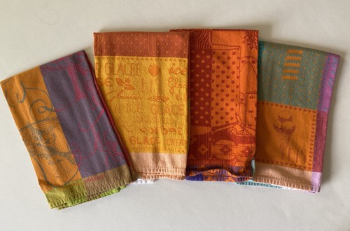 Lot Of 4 Garnier Thiebaut Tea Towels Cotton Desserts France