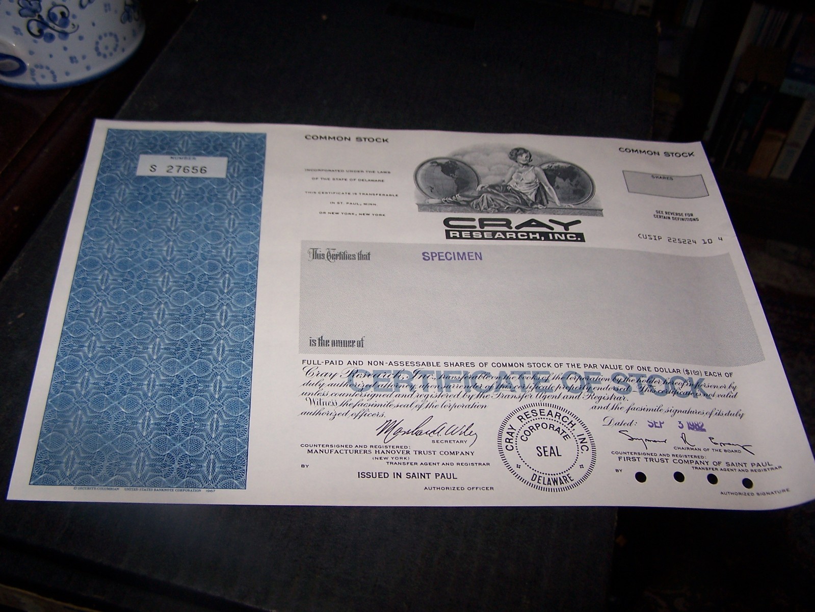 CRAY Research, Inc. Common Stock Specimen Certificate