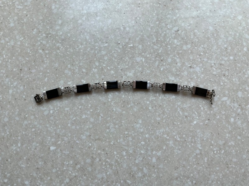 vintage 925 sterling silver black onyx bracelet. 7.50”