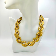 Vintage 1980s Matte Gold Tone Chunky Statement Necklace 14" Oversized Link 104 g