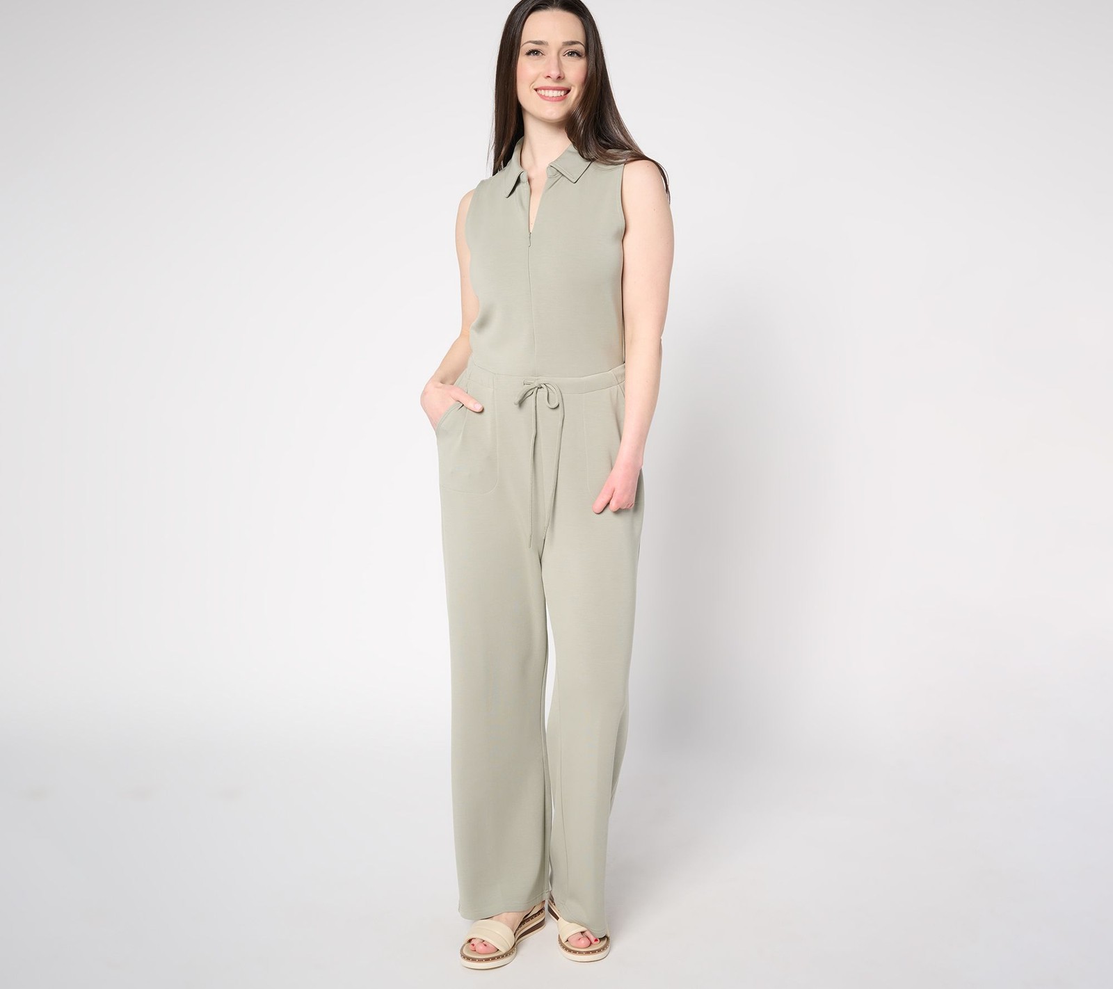 Belle by Kim Gravel Women's Petite Dress PS ScubaLuxe Zip Front Green A686152