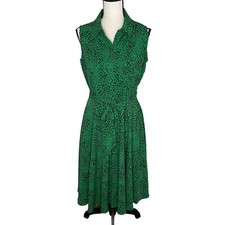 Nanette Lepore Women's Sz 4 Green Leopard Print Sleeveless Shirt Dress Belted