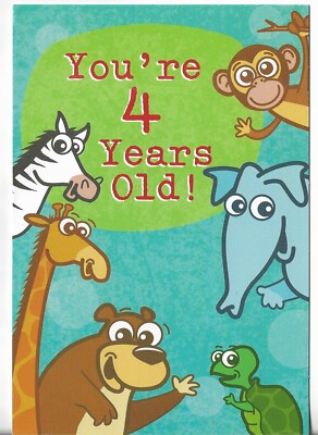 NEW HALLMARK Birthday Card 4.5x7 You're 4 Years Old! Zoo Animals Fourth Birthday