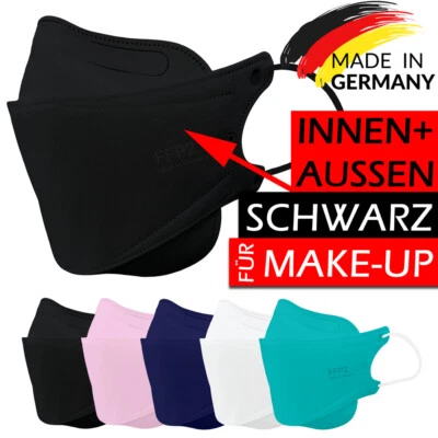 TUBEROO FFP2 Maske schwarz 🖤 innen außen, Fischform 🥰 CE Masken 5x 10x 20x 50x Stück