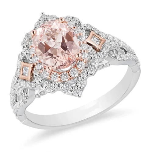 Aurora Oval Morganite & Lab Created Diamond Scallop Frame 14K White Gold FN Ring