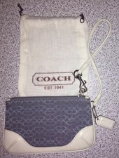 Pristine Estate Coach Slate Blue Signature Wristlet Wallet Dust Cover Set EUC