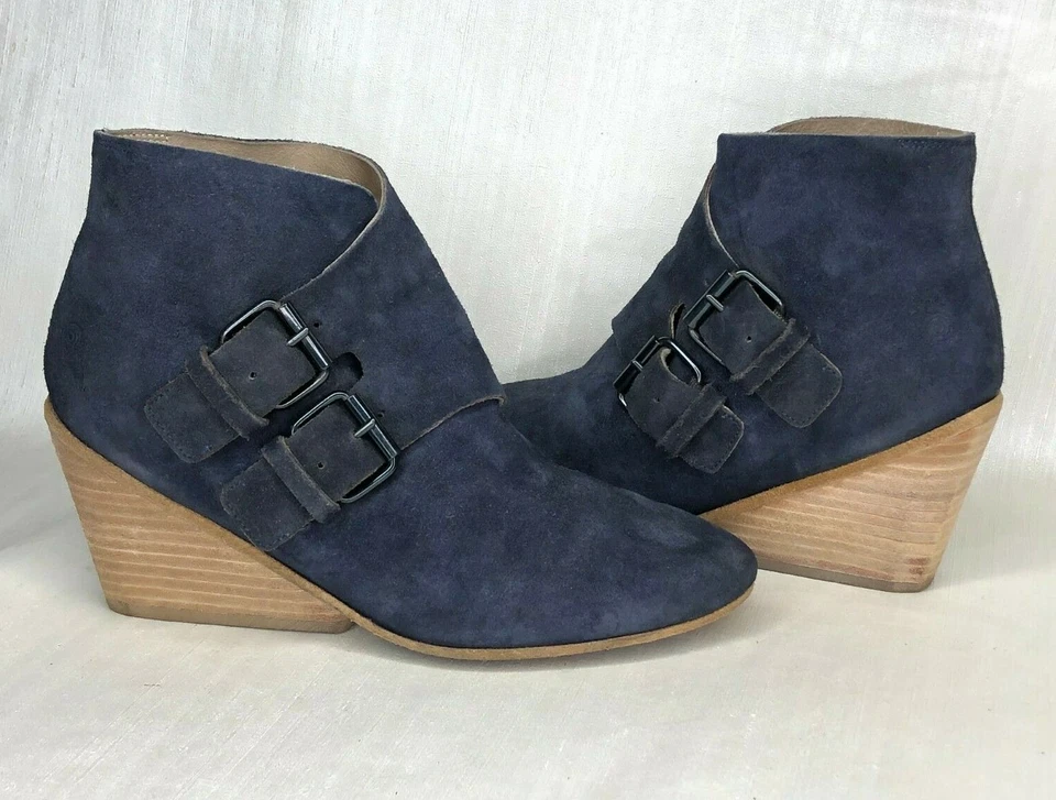 Botas Marsell azul camurça anabela fivela dupla tornozelo sapatos tamanho 36 6 couro - Imagem 2 de 4
