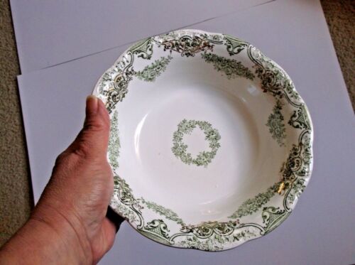 Antike Servierschüssel Neu Kafarf Keramik St Regis grün Blumen Transferware vergoldet - Bild 3 von 11