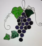 Vintage Stained Glass Window Suncatcher Ornament Bunch of Purple Grapes Wine