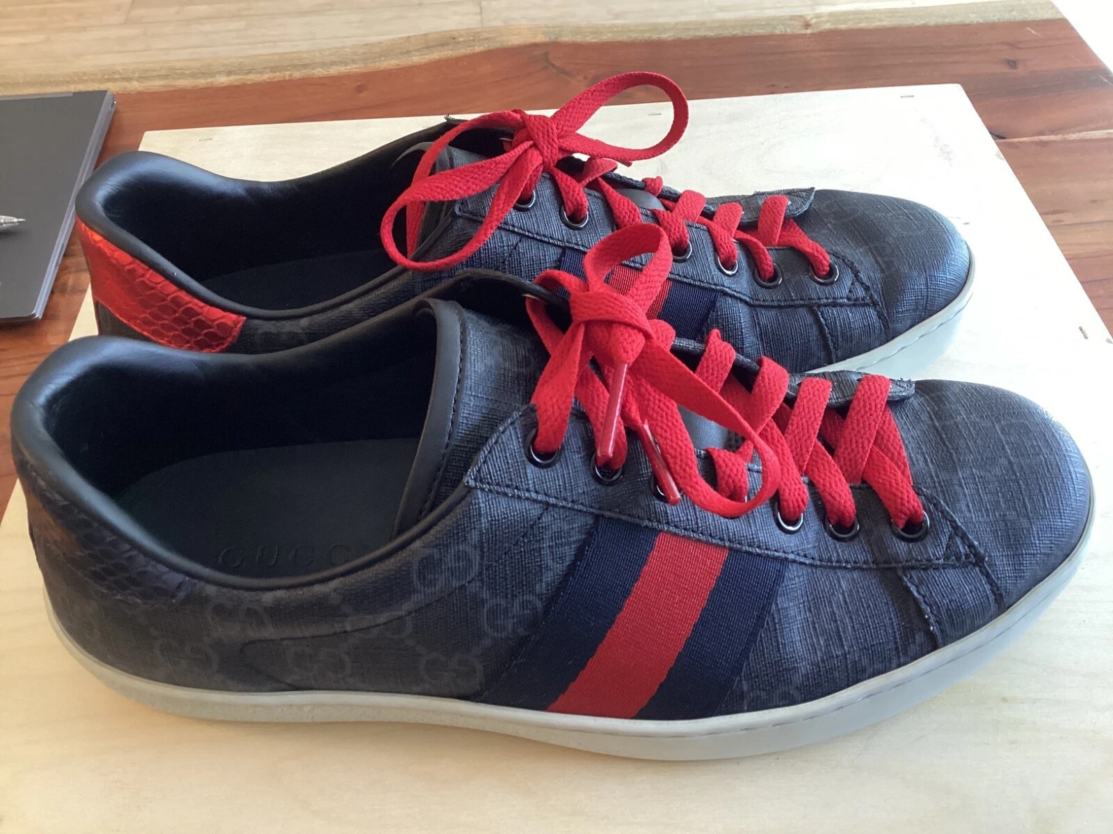 GUCCI ACE LOWTOP BLEU/ROUGE GG SUPREME MONOGRAMME WEB LOGO taille 7