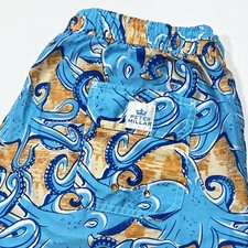 Peter Millar Swim Trunks Mens Blue 8" All Over Print Fun Seaside Ocotopus Sz XL