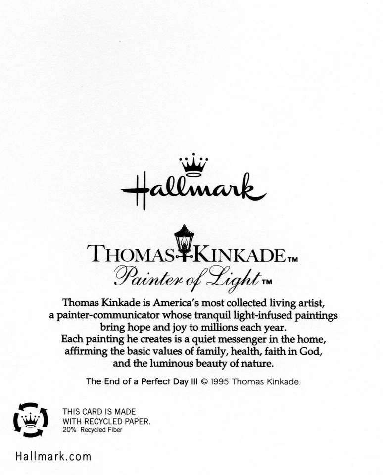 Sincere SYMPATHY LOSS OF GRANDSON Card by Artist Thomas Kinkade 1995 — Hallmark - Image 3 of 4