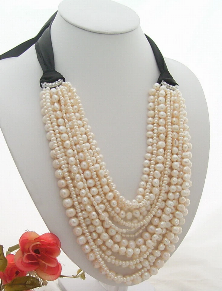 Collar de perlas blancas cultivadas de múltiples formas de 18" 15 filas Foto 2 de 4