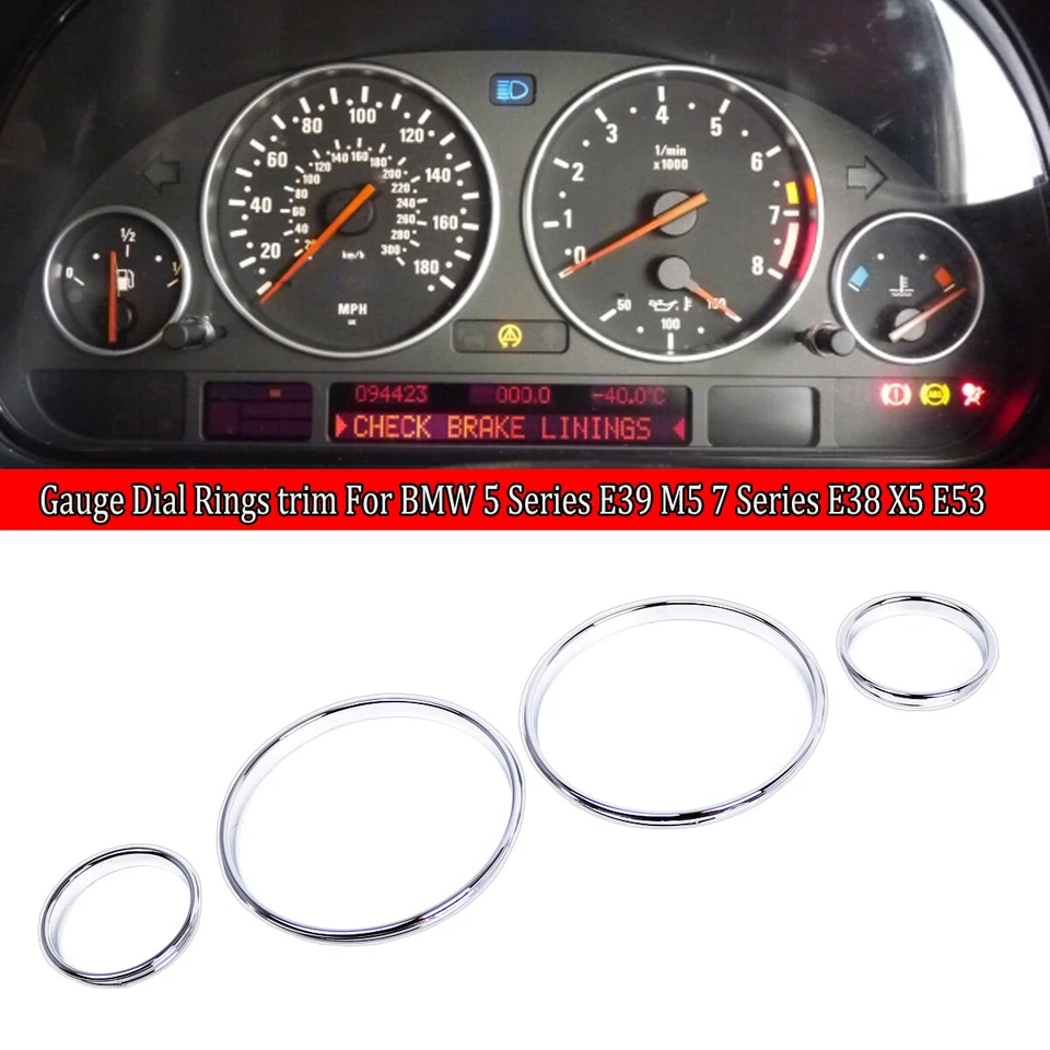 4x Anillos de ajuste de tablero cromados Velocímetro Medidor Panel de panel para BMW E39 E38 E53 Foto 3 de 4