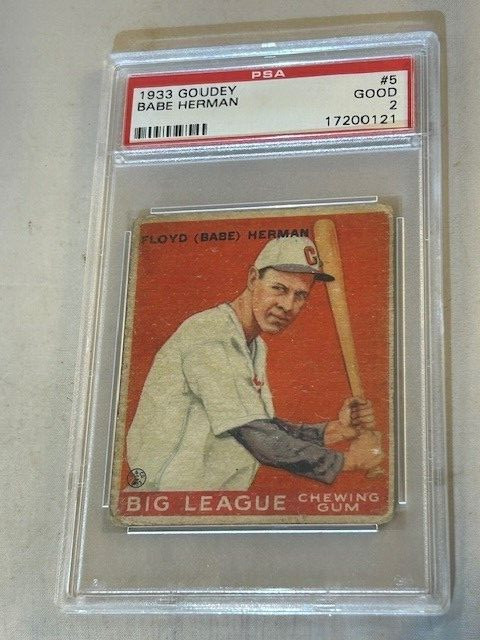 1933 GOUDEY #5 BABE HERMAN PSA GOOD 2 CHICAGO CUBS BASEBALL CARD.