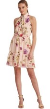 Lauren Ralph Lauren Womens Pink Chiffon Floral Print Shift Dress Size 12