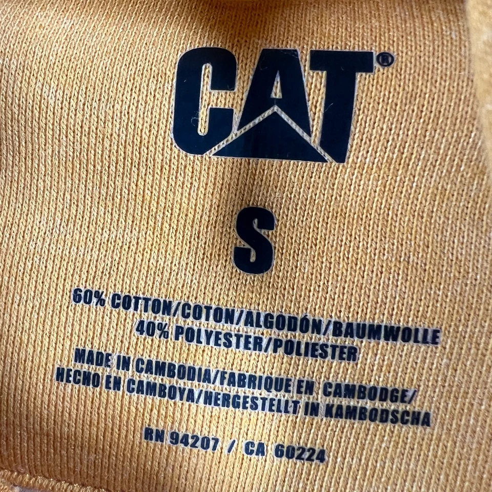 CAT Caterpillar Sudadera con Capucha Mujer Pequeña Amarilla Manga Larga Trabajo Nueva Foto 3 de 4