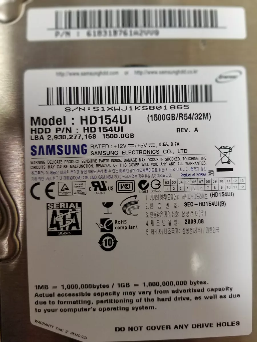 Samsung HD154UI, PN: 61831B761A2VVQ, 1.5TB 3.5